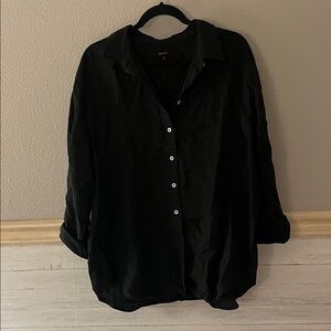 100% linen black, long sleeve button-down